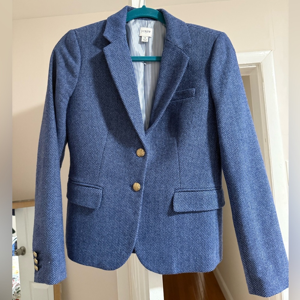 J. Crew Women's Herringbone Blazer in Dark Blue